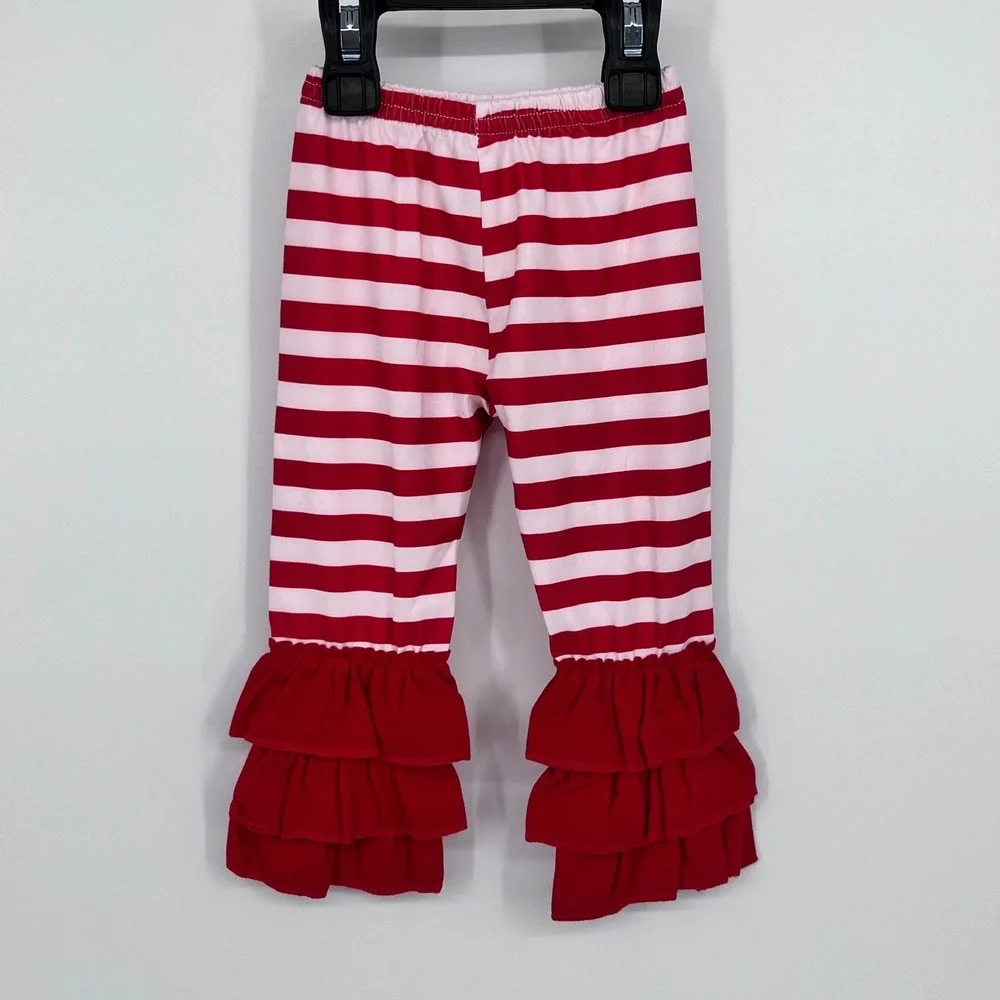 Christmas North Pole Tunic Leggings Set‎ Girls 3-6M Red White Santa Ruffle Trim